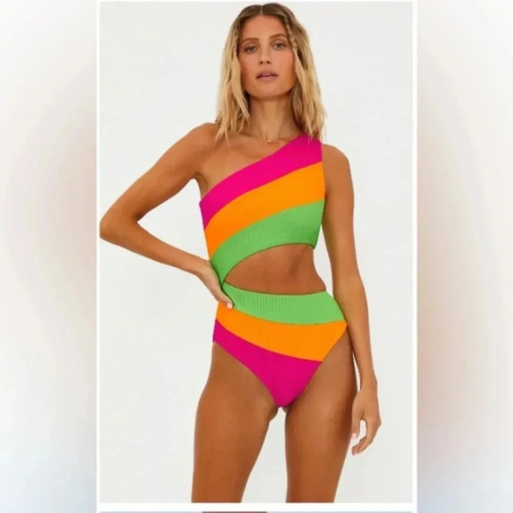 Beach Riot Joyce One Piece Neon Sunset Colorblock XS B383